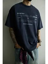アメリカンヴィンテージ風ワックス染めウォッシュド半袖Tシャツ【コットン・ユニセックス・ルーズフィット・プリントデザイン】