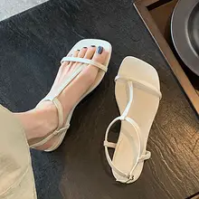 女性用 フラット サンダル【トングスタイル・スクエアトゥ・ビーチローマ風・夏用】