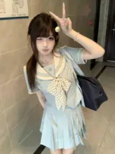 薄荷アイス柄セーラー服【長袖・短袖・ネイビー襟・夏用】（セットアップ対応）