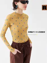 花柄メッシュ長袖インナートップス【スリムフィット・薄手・外出用】