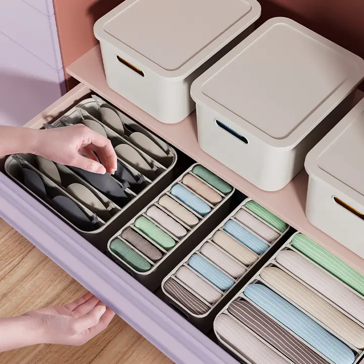 収納ボックス 3点セット【靴下・下着用・仕切り付き・持ち手付き・ふた付き】