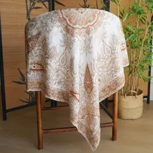 檀木花影 純絹大判スカーフ【中国風・贈り物用ギフトボックス付き】