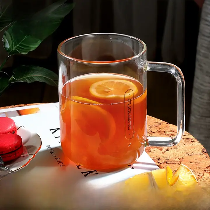 富光 高硼硅ガラスのマグカップ【女性向け・ハンドル付き・茶碗・牛乳用】