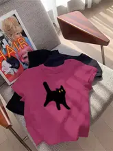デザイン性がある猫プリントTシャツ【綿素材・ゆったりシルエット・夏用】