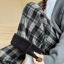 コントラストチェックパンツ【高腰・ストレート・ウールブレンド・秋冬用】（セットアップ対応）