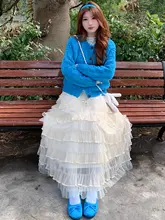米杏色レースのハイウエストAラインスカート【春用・フレアデザイン・極上の柔らかさ】（セットアップ対応）
