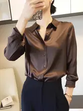 ブラウン長袖アセテートサテンシャツ【高級感・春秋用・ビジネススタイル】