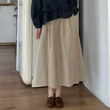 春季新作 ボタン付き レディース Aラインスカート【日系・ゆったり・レトロ風】（セットアップ対応）
