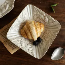 フランス風立体デザインの食器プレート【家庭用・レトロスタイル・デザート皿・サラダボウル・ステーキ・パスタ・魚料理用】