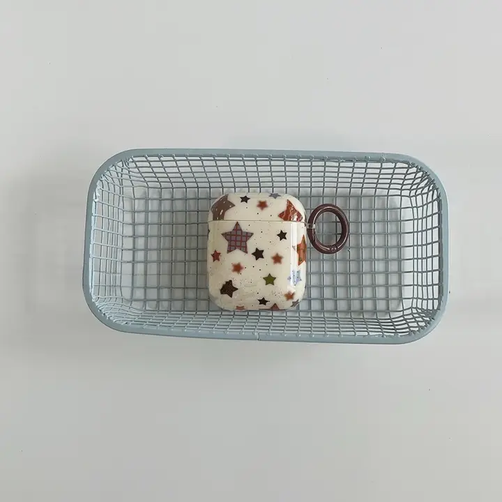 向日葵デザインのAirPods対応Bluetoothイヤホンケース【星柄・ドット・茶色系・保護ソフトケース】
