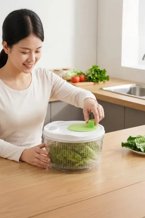 手動式 野菜用水切り器【家庭用・サラダ洗浄・回転脱水】