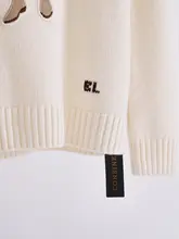 可愛いクマ刺繍入りニットセーター【中秋限定・小山羊绒・パープルラベル】