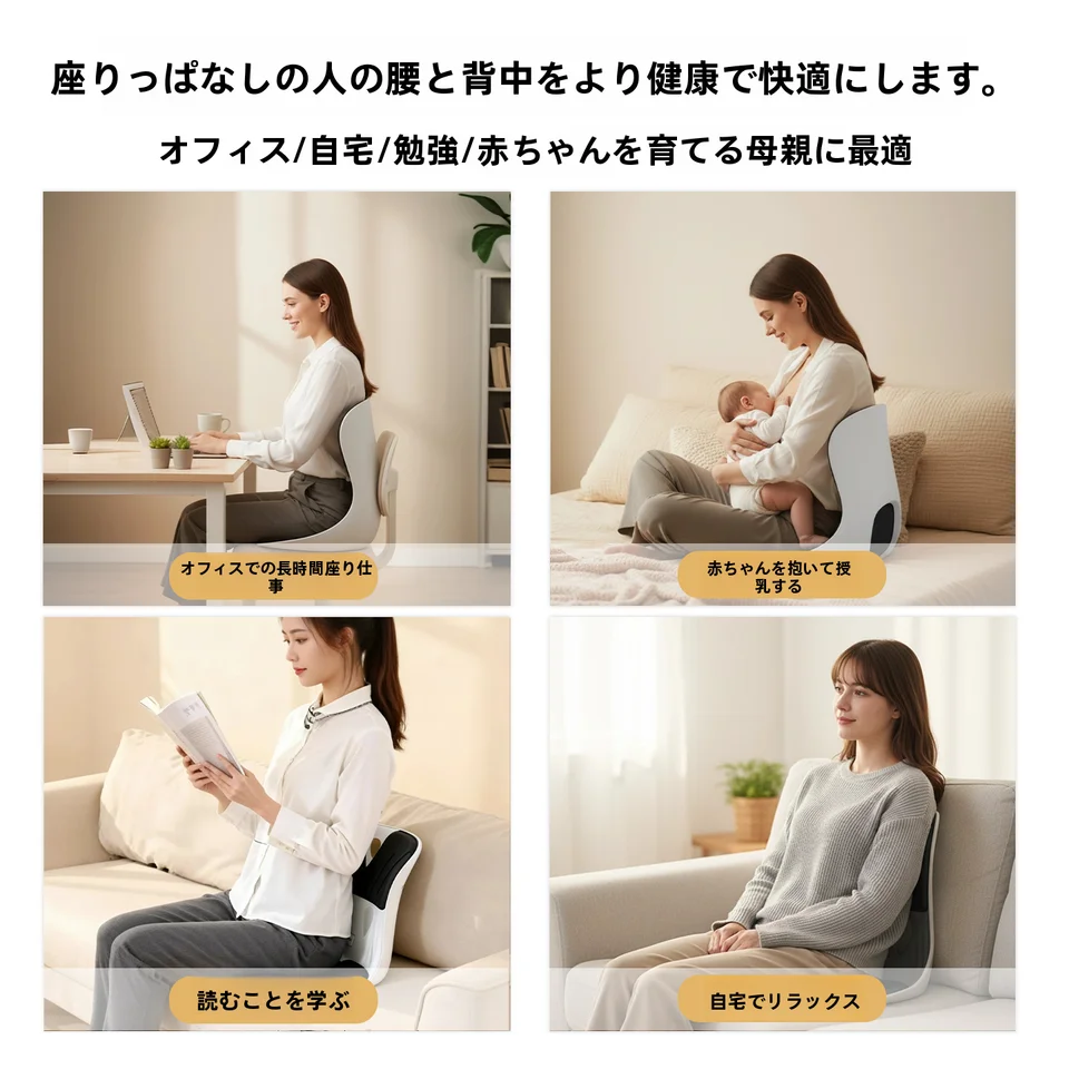 人間工学に基づいた腰サポートクッション【オフィスや学生向け・姿勢矯正・快適な座り心地】