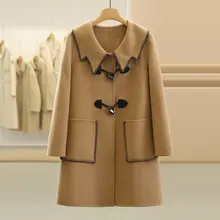 彩羊毛とウサギ毛、絹を使用したダブルフェイスコート【デザイン性のある縁取り】