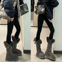 グレー厚底雪地靴【裏起毛・ロングブーツ・リバーシブル対応】（セットアップ対応）
