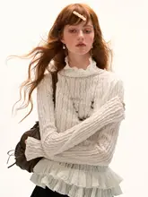 レース付きハイネック長袖Tシャツ【女性用・極上の柔らかさ・シンプルデザイン】（セットアップ対応）
