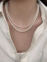 高級感漂うブラックオニキスとパールの重ね付けネックレス【女性用・セーター用・鎖骨アクセサリー】