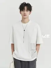 Tシャツ メンズ 半袖 スト  ライプ パッチワーク ゆったり カジュアル 夏 「BJZE」