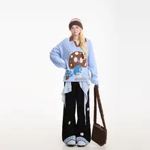 立体花柄チェック柄ウエストベルト付 きワイドストレートパンツ【ルーズフィット・カジュアルスタイル】（セットアップ対応）