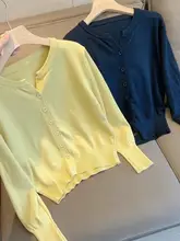 秋用薄手ウールニットカーディガン【ラウンドネック・ゆったりショート丈・軽量】