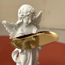 白色の祈りの天使像付きトレイ【インテリア装飾・小物収納・鍵やジュエリーにも】