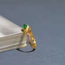 老坑玉髓リング【女性用・アイスコットン・ヒョウタンデザイン・S925シルバー・ダイヤモンド装飾】