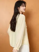 重工刺繍の長袖シフォンブラウス【フレンチスタイル・ラウンドネック】