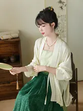 漢服 夏用フライトスリーブ印花キャミソールドレス【暗模様・フレアスカート】（セットアップ対応）