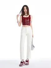 高腰ストレートパンツ【スリムフィット・デニム・女性用・秋冬】（セットアップ対応）