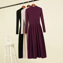 高腰ブラックニットワンピース【Aライン・秋冬向け・細身効果】