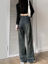 レディース 高ウエストゆったりワイドレッグデニムパンツ【アメリカンヴィンテージスタイル・ロング丈・大きいサイズ】