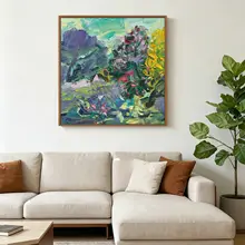 春の花が咲く中華風オフィス用手描き油絵【現代風・茶室装飾】