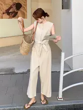 ベージュ フランス風サロペット【通勤向け・ゆったりシルエット】（セットアップ対応）