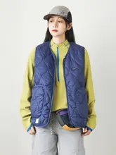 軽量無袖コットンベスト【男女兼用・保温厚手・ダイヤモンドパターン・ジッパー付き・ネイビー】