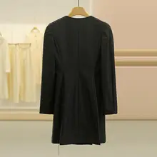 立体リボンデザインのVネックダブルブレストワンピース【夏用・ブラック】