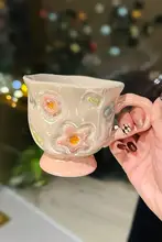 マグカップ 陶器 パール調 脚付き 広口 おしゃれ 上品 オートミール 朝食 オフィス