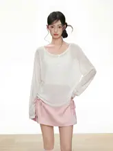 UVカットパーカー レディース 長袖Tシャツ ヘンリーネック ホワイト 薄手 シースルー ルーズ 羽織り 夏 紫外線対策「IFSAWX」