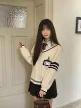 アイスクリームとクジラのデザインJK制服風 Vネック長袖ニット【シンプル・カジュアル】
