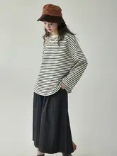 ストライプデザインの長袖Tシャツ【女性用・ラウンドネック・春秋用・フィット】
