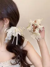 ネット素材のパールヘアゴム【リボンデザイン・高弾力】