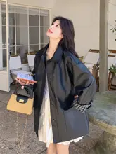 オーバーサイズ チェック柄コントラストレザーアウター【春秋用・女性用・スリムフィット】