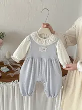 春用ベビー用ニットロンパース【可愛いフリル付き・ストライプパンツ・セットアップ対応】