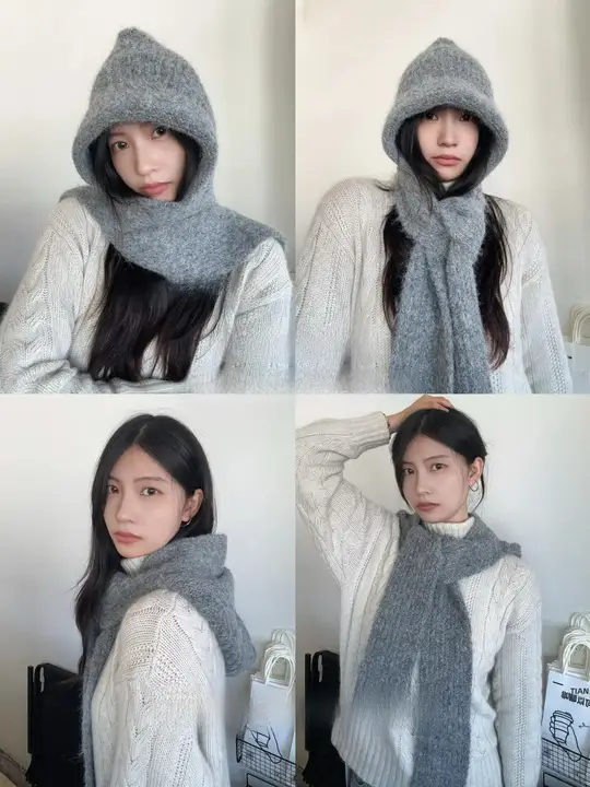 冬用ウール混紡の厚手帽子兼マフラー【した防寒デザイン・バイク用】