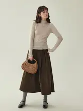 浅紫色の花柄ウール長袖Tシャツ【女性用・フィット感のあるデザイン・春用】