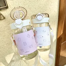 かわいい猫デザインのストロー付きグラス【持ち運びに便利・お茶と水分離】