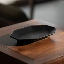 黒い八角形の長皿【和風・手作り・食器・デザートトレー】