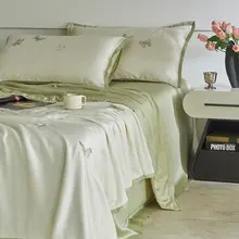 高級感ある刺繍のテンセル大豆タンパク使用サマーケット4点セット【アイスシルク・洗える・クーリング機能】