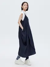 麻とテンセル混紡のストラップワンピース【夏用・プリーツ・アシンメトリー・ノースリーブ】