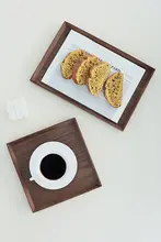 正方形のブラックウォールナット製コーヒートレイ【収納・ティー・デザート・ケーキ用】