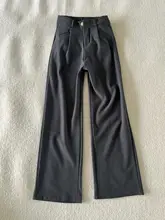 グレーのワイドレッグスーツパンツ【感・通勤用・ストレートデザイン】